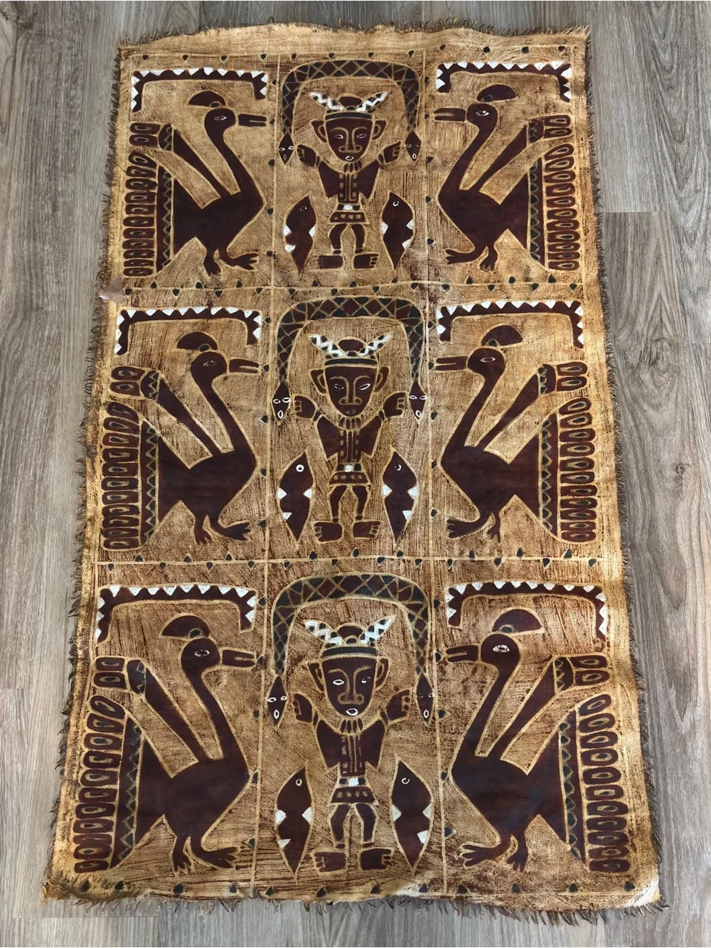 VTG  Tribal Tapa Bark Cloth Painting - Pacific Island Folk Art Korhogo Mudcloth